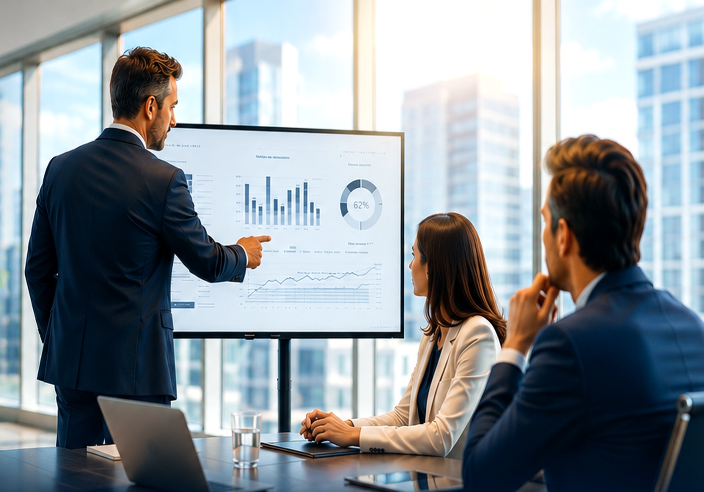 Equipo ejecutivo analizando indicadores y resultados